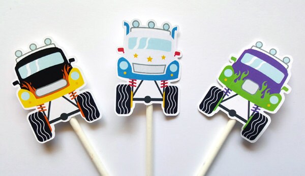 Monster Truck Goody Bags, Monster Truck Favor Bags, Monster Truck Gift Bags, Monster Truck Birthday Party, Black, White Red Trucks