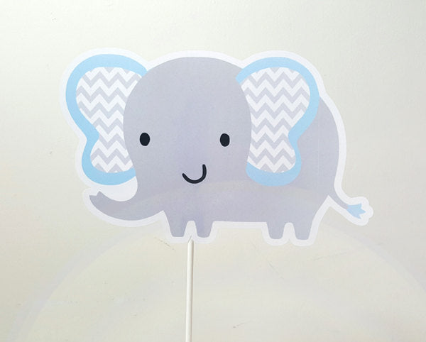 Elephant Cupcake Toppers, Chevron Elephant Cupcake Toppers, Blue and Grey Chevron Elephant Cake Topper