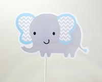 Elephant Cupcake Toppers, Chevron Elephant Cupcake Toppers, Blue and Grey Chevron Elephant Cake Topper