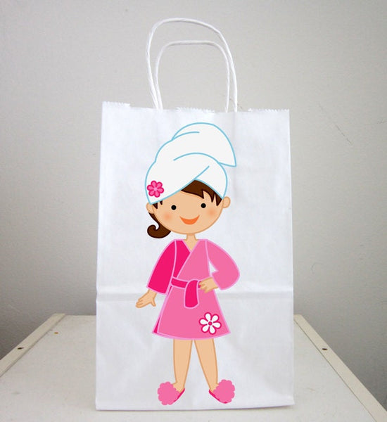 Spa Goody Bags, Spa Favor Bags, Spa Party Bags, Spa Birthday Party, Spa Favors, Pink Robe White Head Wrap (121217351P)