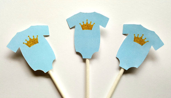 Prince Baby Shower Cupcake Toppers - Royal Prince Cupcake Toppers with Gold Crowns