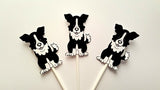 Puppy Party Cupcake Toppers - Dog Cupcake Toppers - Border Collies Cupcake Toppers