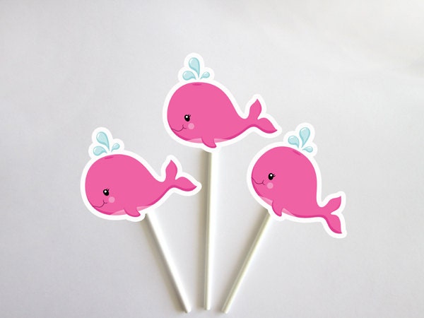 Whale Cupcake Toppers, Girl Whale Cupcake Toppers, Pink Whale Cupcake Toppers, Fish Cupcake Toppers - Under The Sea Cupcake Toppers