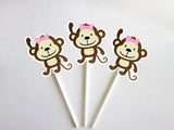 Girl Monkey Cupcake Toppers, Girl Monkey Baby Shower, Girl Monkey Birthday