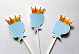 Prince Baby Shower Cupcake Toppers - Royal Prince Cupcake Toppers, Royal Blue and Gold Prince Cupcake Toppers