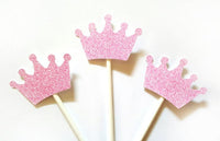 Princess Crown Cupcake Toppers, Princess Baby Shower Cupcake Toppers - Royal Princess Cupcake Toppers, Pink Glitter Crowns