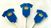 Prince Baby Shower Cupcake Toppers - Royal Prince Cupcake Toppers with Gold Crowns (93016941P)