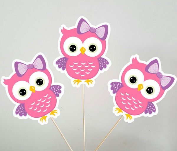Owl Cupcake Toppers - Pink and Purple Owl Cupcake Toppers