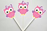 Owl Cupcake Toppers - Pink and Purple Owl Cupcake Toppers