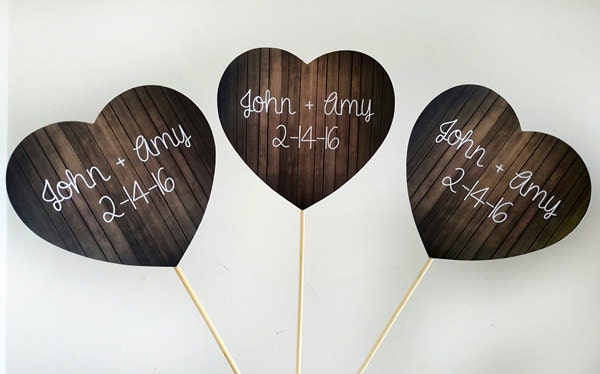 Rustic Wedding Cupcake Toppers, Heart Cupcake Toppers, Wedding Cupcake Toppers