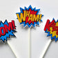 Superhero Cupcake Toppers - Superhero Bursts Cupcake Toppers, Superhero Mini Cupcake Toppers - Boom Wham Kapow