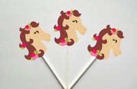 Horse Cupcake Toppers, Horse With Flowers Cupcake Toppers