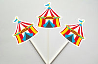 Circus Cupcake Toppers - Circus Tent Cupcake Toppers - Circus Birthday Party - Circus Party