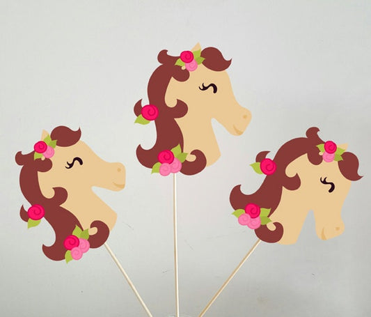 Horse Cupcake Toppers, Horse With Flowers Cupcake Toppers