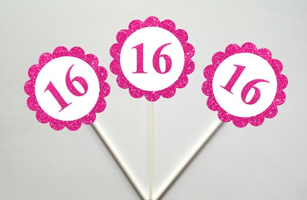 16th Birthday Cupcake Toppers, Sweet 16 Cupcake Toppers