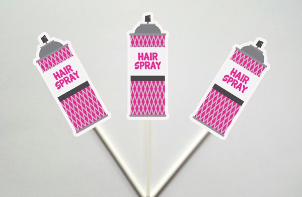 Hair Spray Cupcake Toppers, 80's Cupcake Toppers, Hairspray Cupcake Toppers