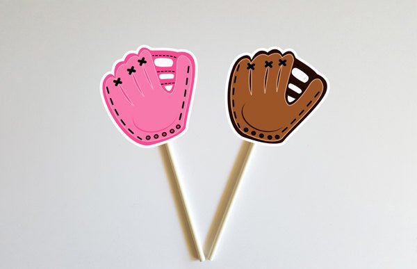 Baseball Gender Reveal Cupcake Toppers, Baseball Glove Cupcake Toppers, Gender Reveal