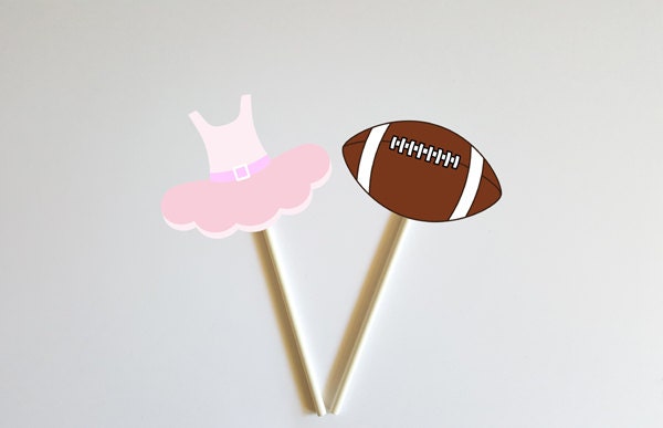 Tutu and Football Gender Reveal Cupcake Toppers, Ballet or Football Cupcake Toppers, Gender Reveal
