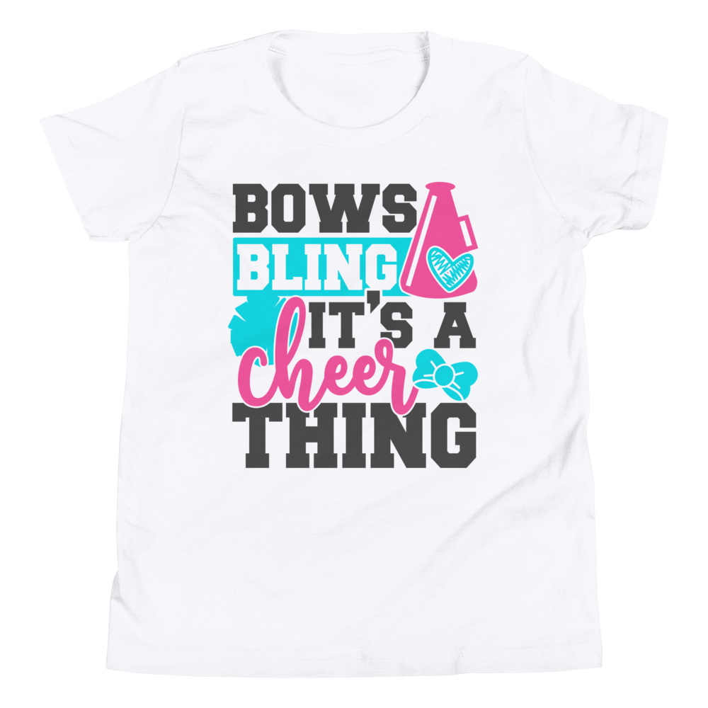 Cheerleader Shirt, Bows Bling it's a Cheer Thing, Cheerleader T'shirt, Youth Short Sleeve T-Shirt