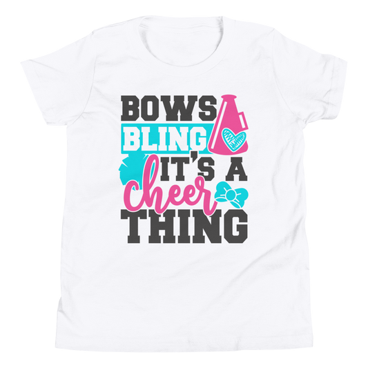 Cheerleader Shirt, Bows Bling it's a Cheer Thing, Cheerleader T'shirt, Youth Short Sleeve T-Shirt